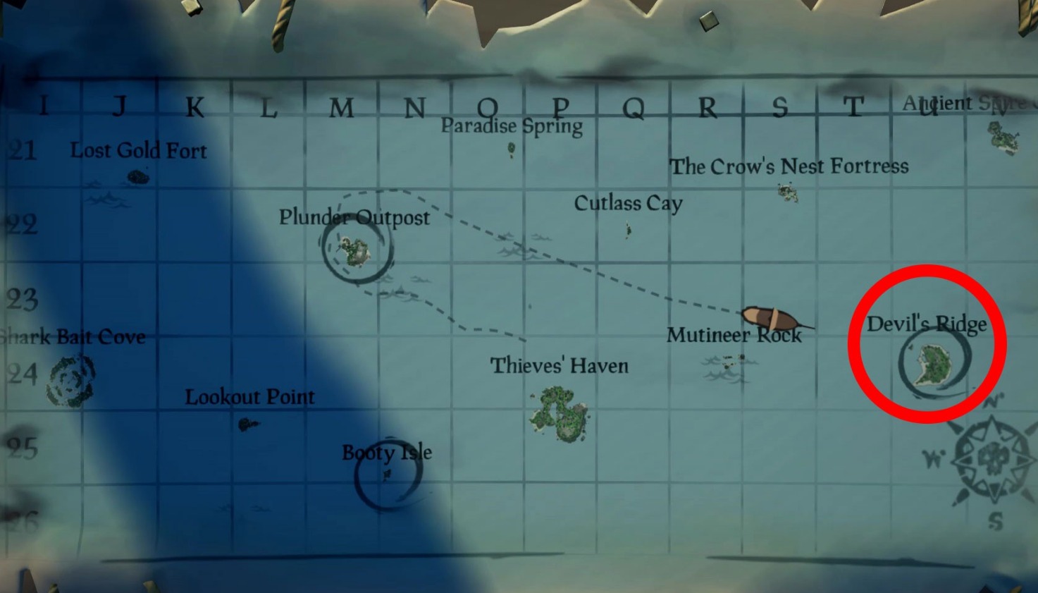 Sea of Thieves Дьявольская глотка на карте