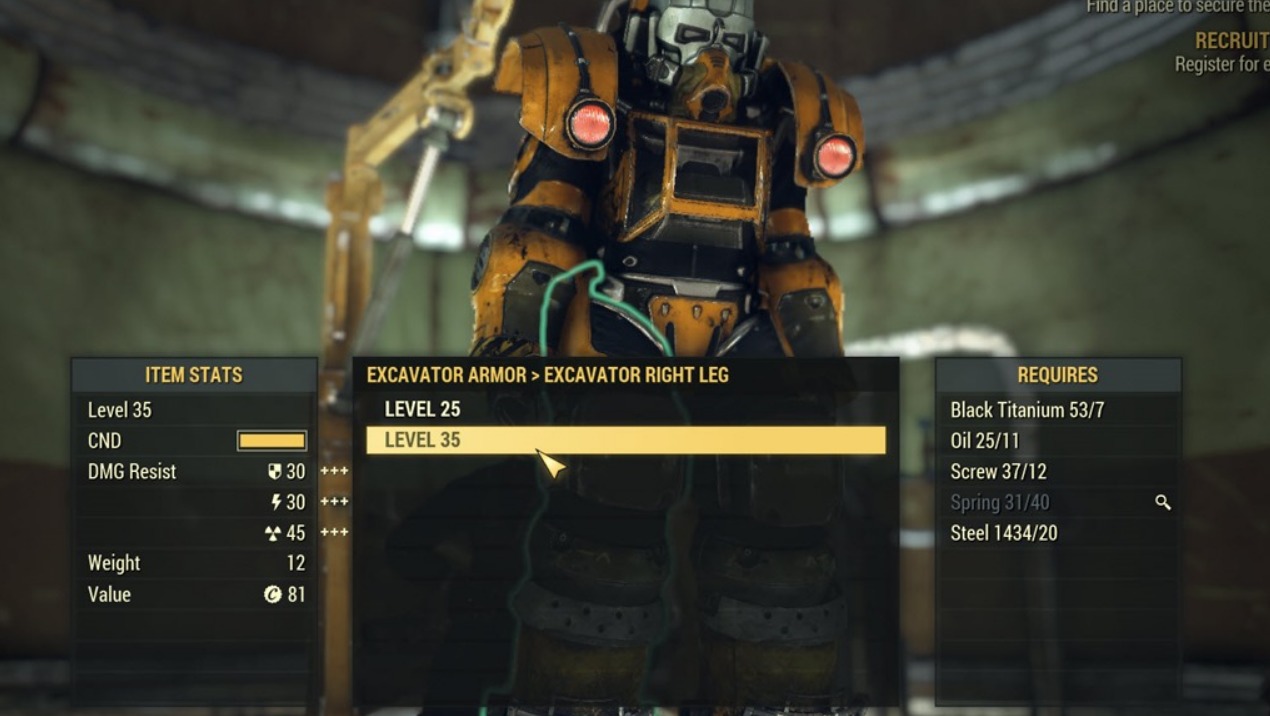 Как получить силовую броню. Силовая броня экскаватор Fallout 76. Фоллаут 76 силовая броня экскаватор. Раскопочная силовая броня. Таблица силовой брони Fallout 76.