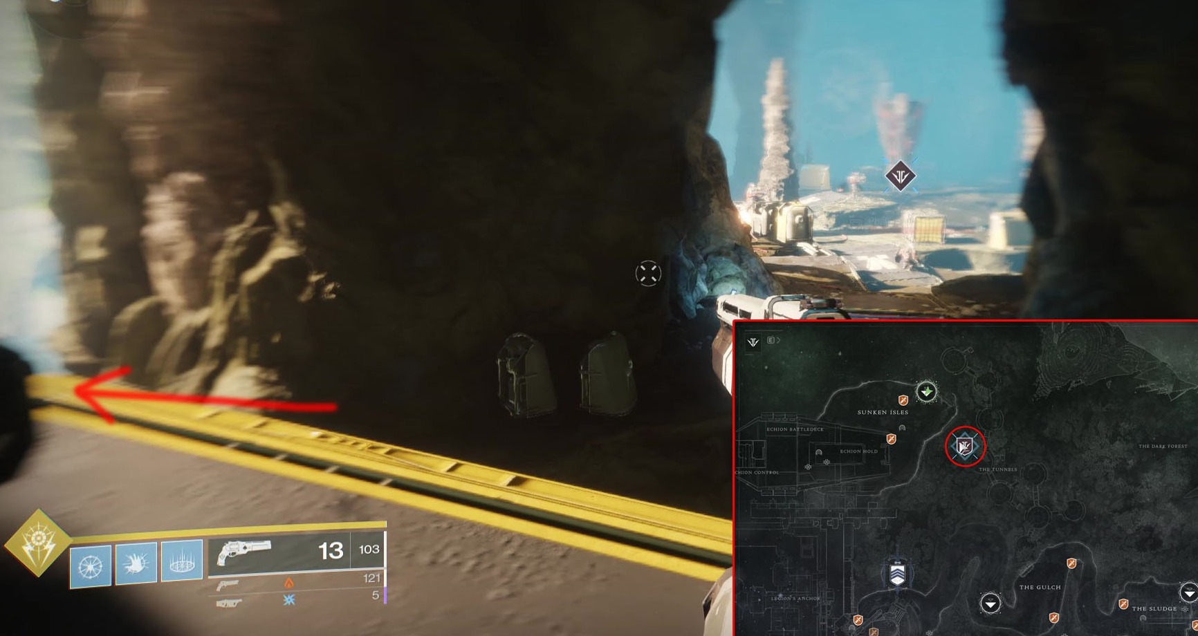 Расположение загадочной коробки в Destiny 2.