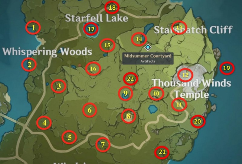 Карта сундуков в долине звездопадов геншин - 82 фото
