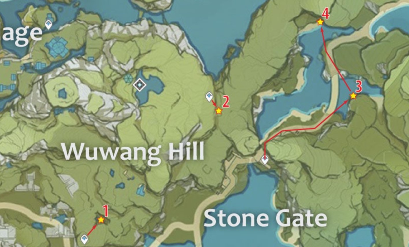 Карта рыбалки геншин. Genshin Impact сосна. Wuwang Hill это Геншин. Склон Уван. Геншин нахождение сосны.