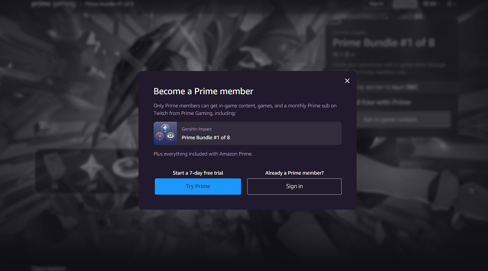 Prime Gaming Bundle 1 of 8 Genshin Impact