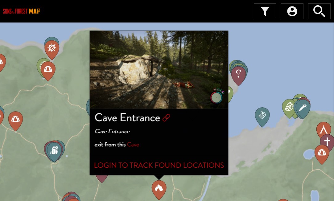 Interactive The Forest Map. Locations of items, tools, utilities, caves and  more.